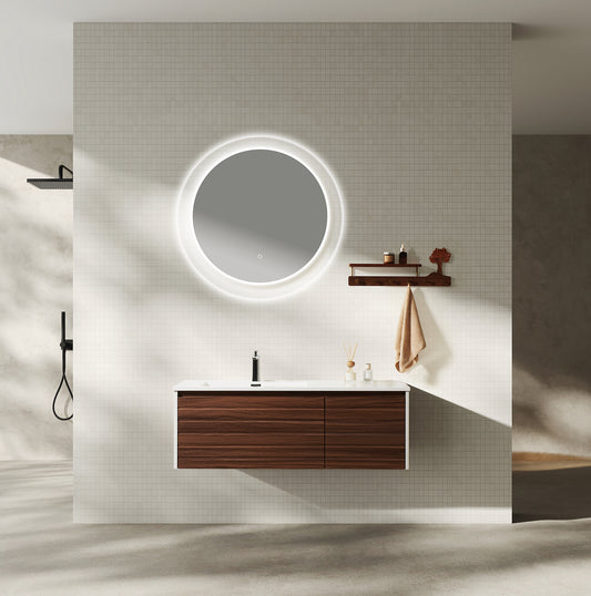 Agave 48" Wall-Mounted  Vanity — Matte White & Dark Walnut (Précommande  ARRIVAGE Novembre 2025)