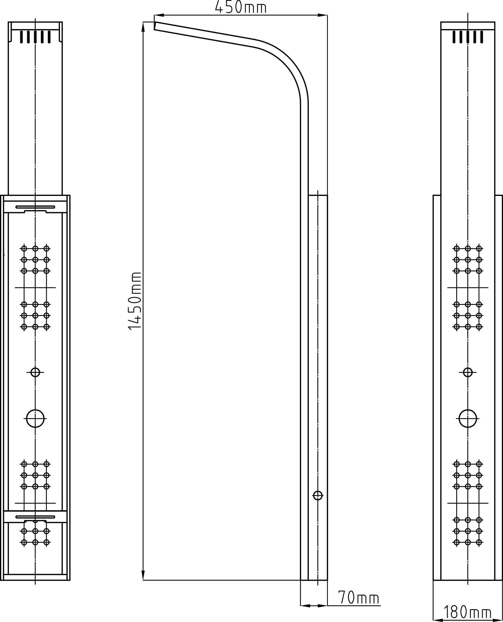 Evos Boutiques Brass hand-held shower wand 7x2.8x57 diagram