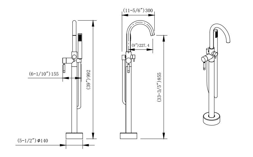 Evos Boutique freestanding bath faucet diagram