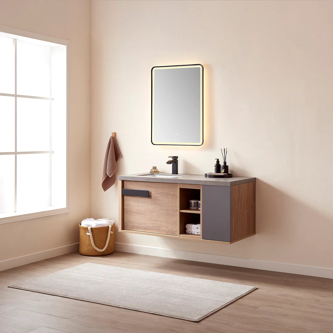 Evos Boutiques 48 in glamour oak vanity side view