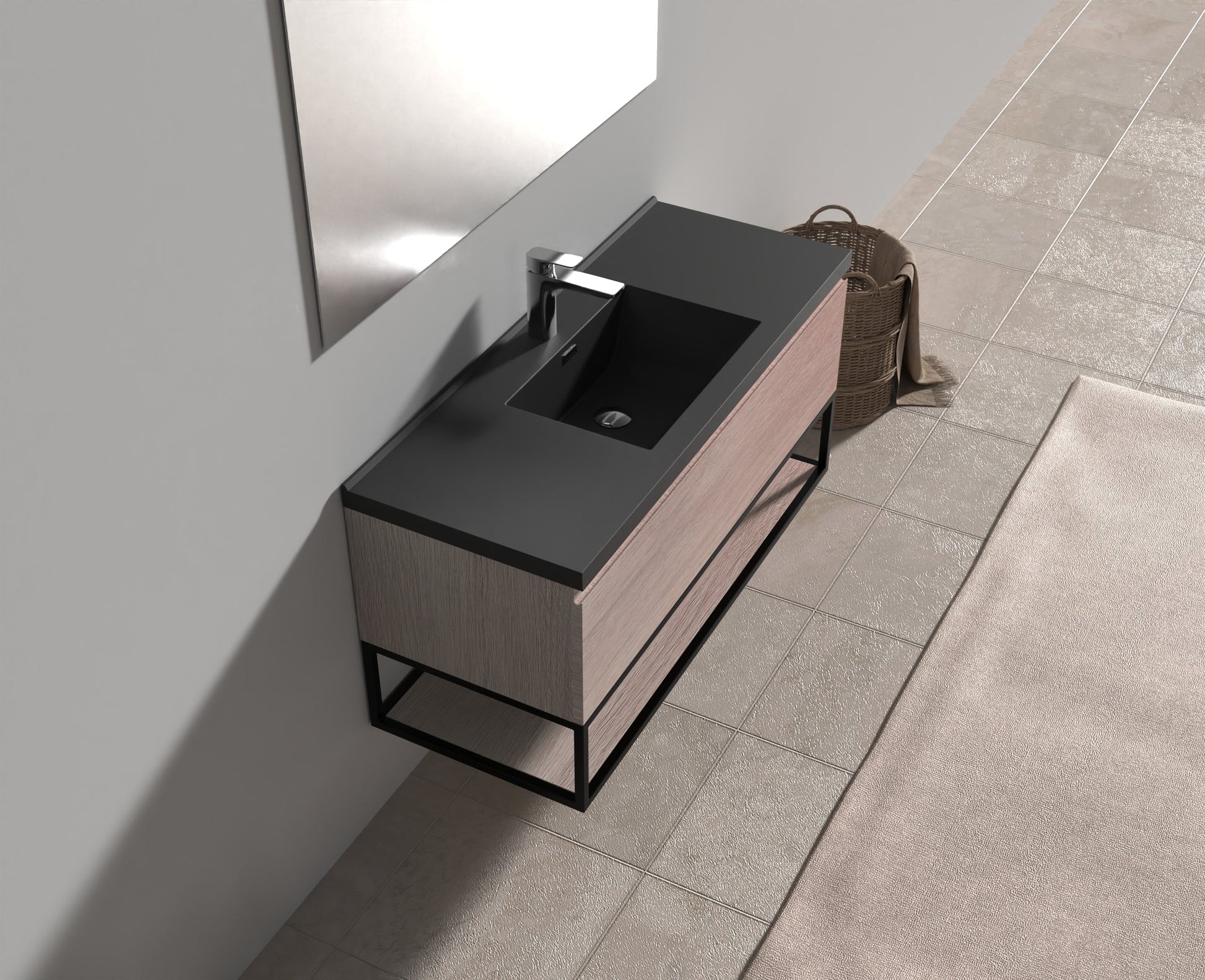 Evos Boutiques 48 in oak vanity looking down