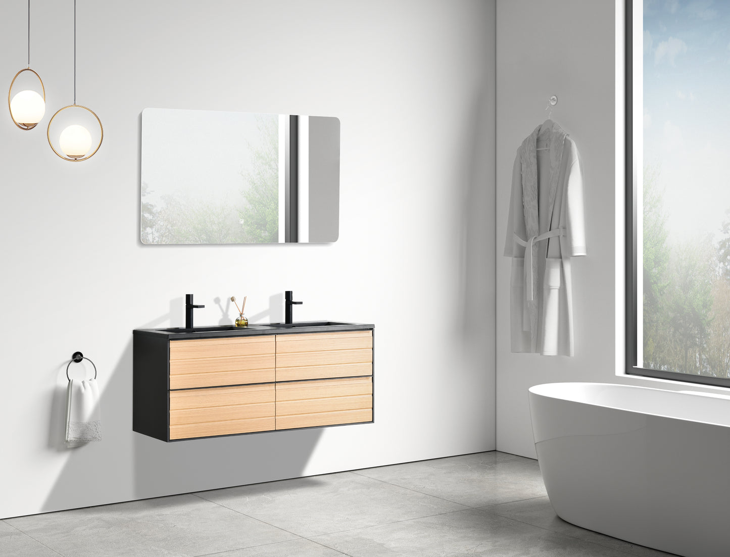 Evos Boutiques 48 in oak wall hung vanity 47 in ¼ x 18 in x 26 in