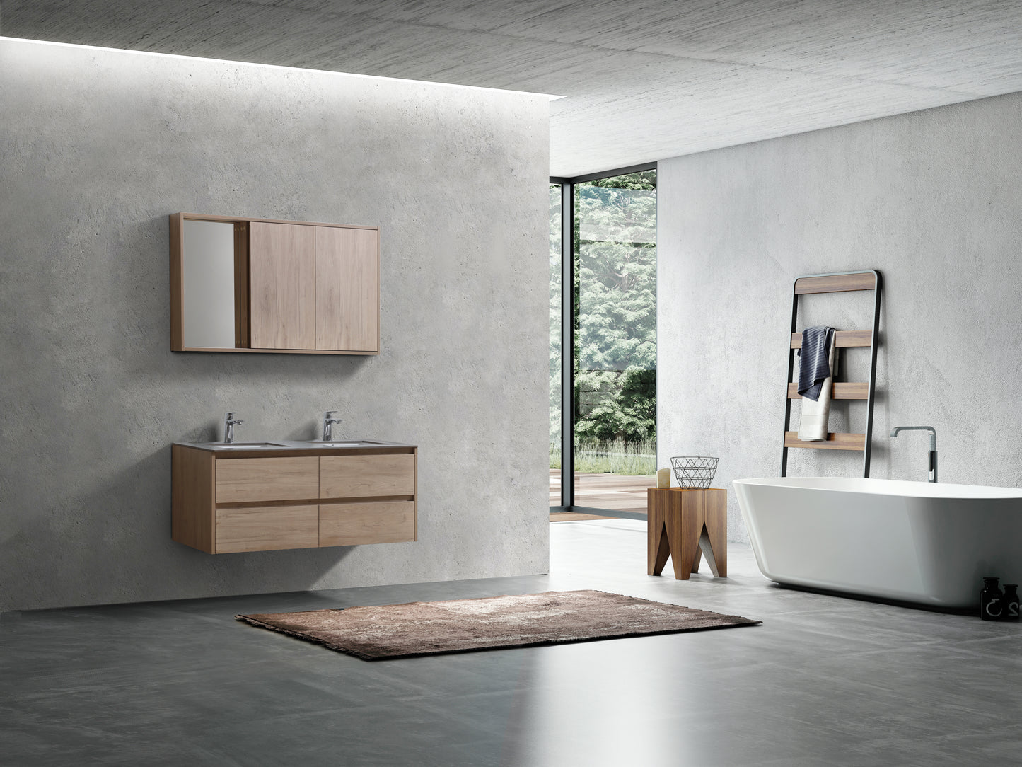 Evos Boutiques 48 oak and grey countertop side view