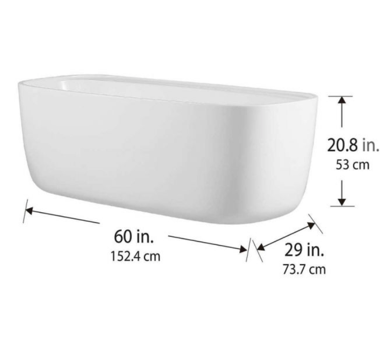 Evos Boutiques 60 in freestanding tub and mounting faucet measurements