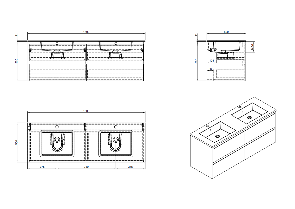 Evos Boutiques 60 in oak and grey countertop diagram