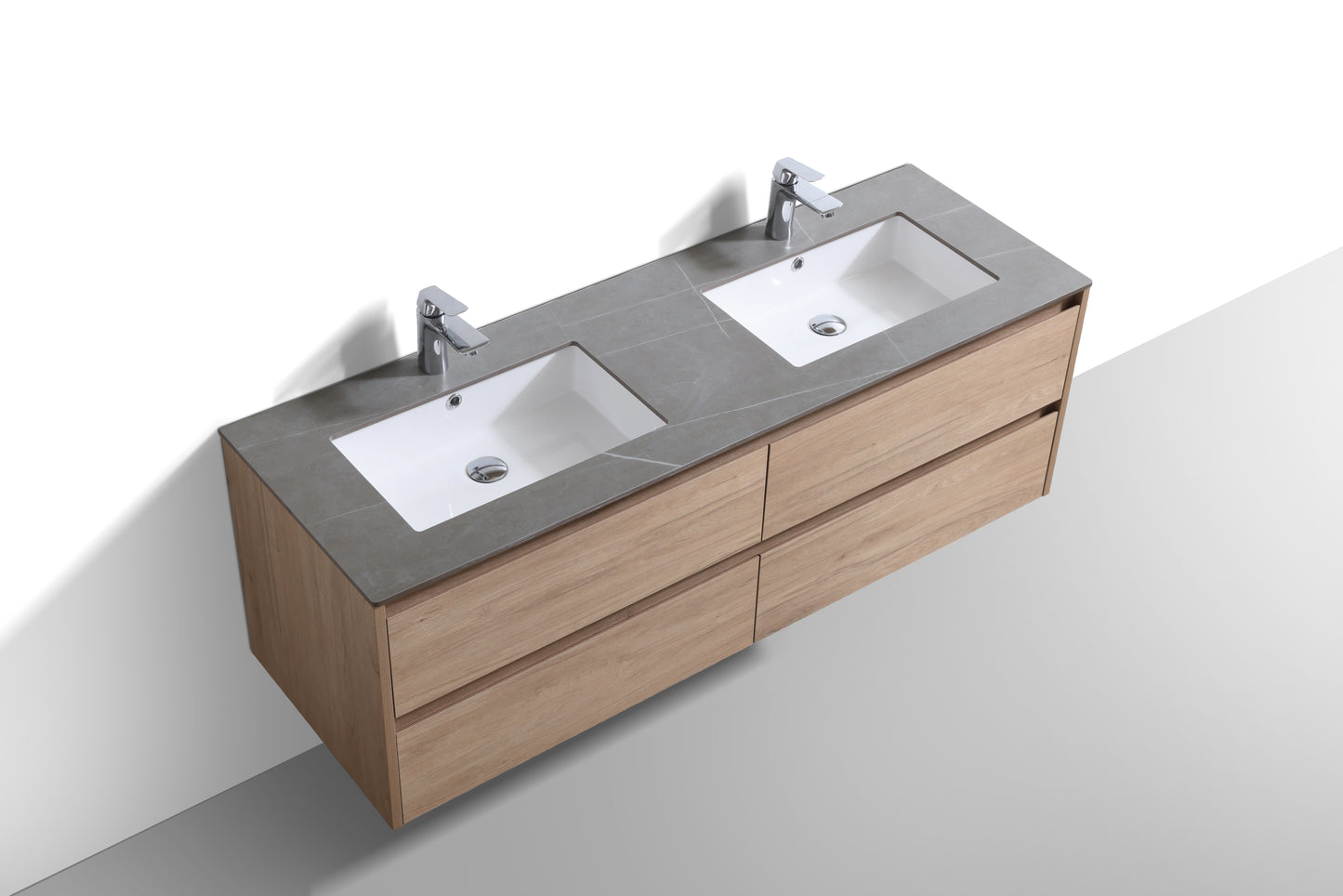 Evos Boutiques 60 in oak and grey countertop looking down