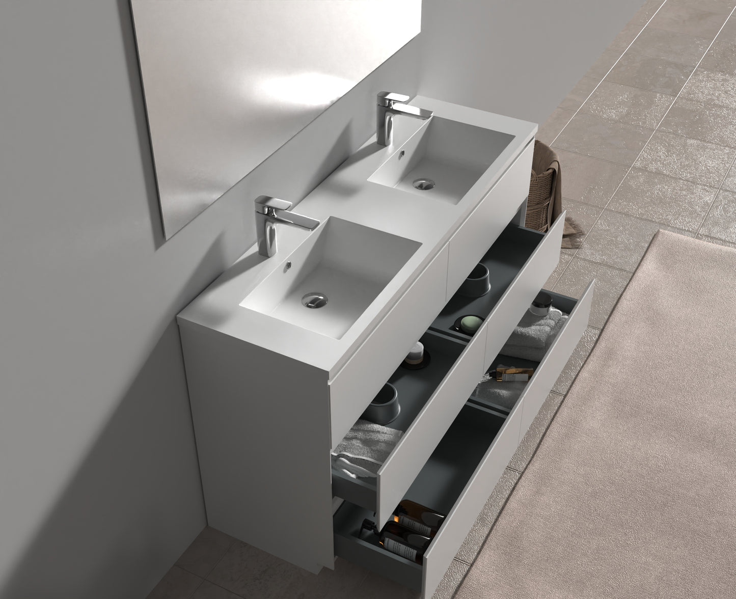 Evos Boutiques 60 in oak double vanity_open