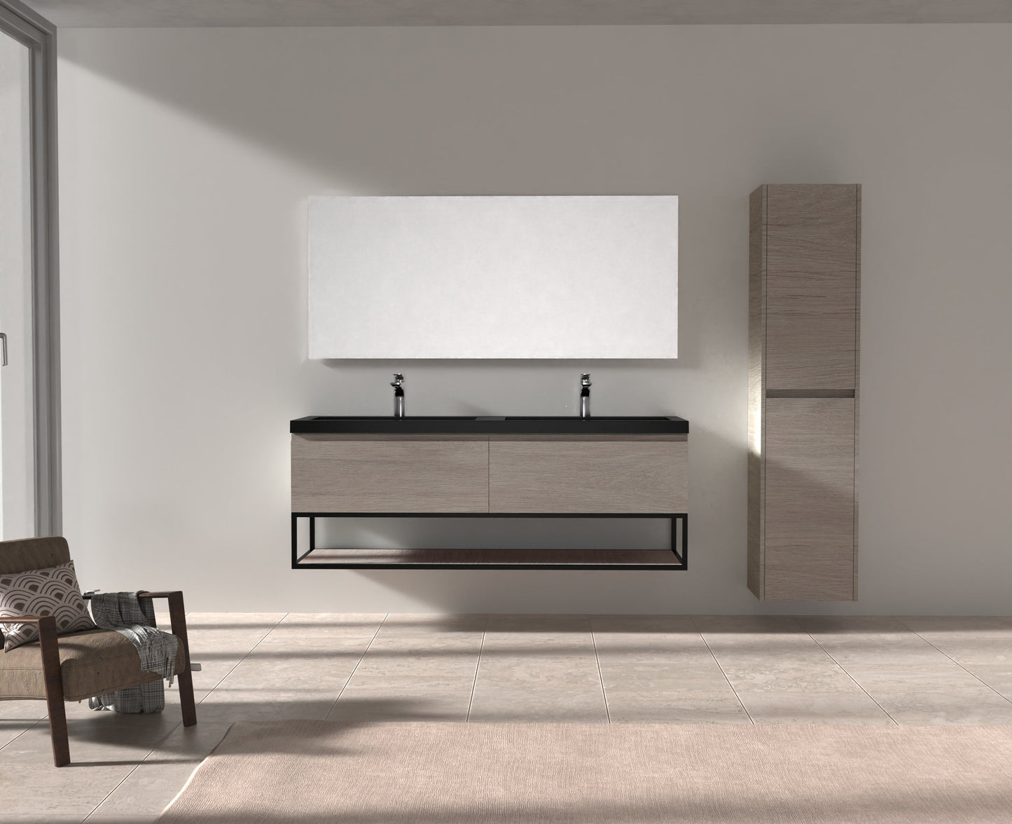 Evos Boutiques 63 in black countertop vanity staged