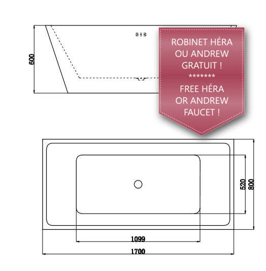 Evos Boutiques acryclic Bain autoportanttub diagram