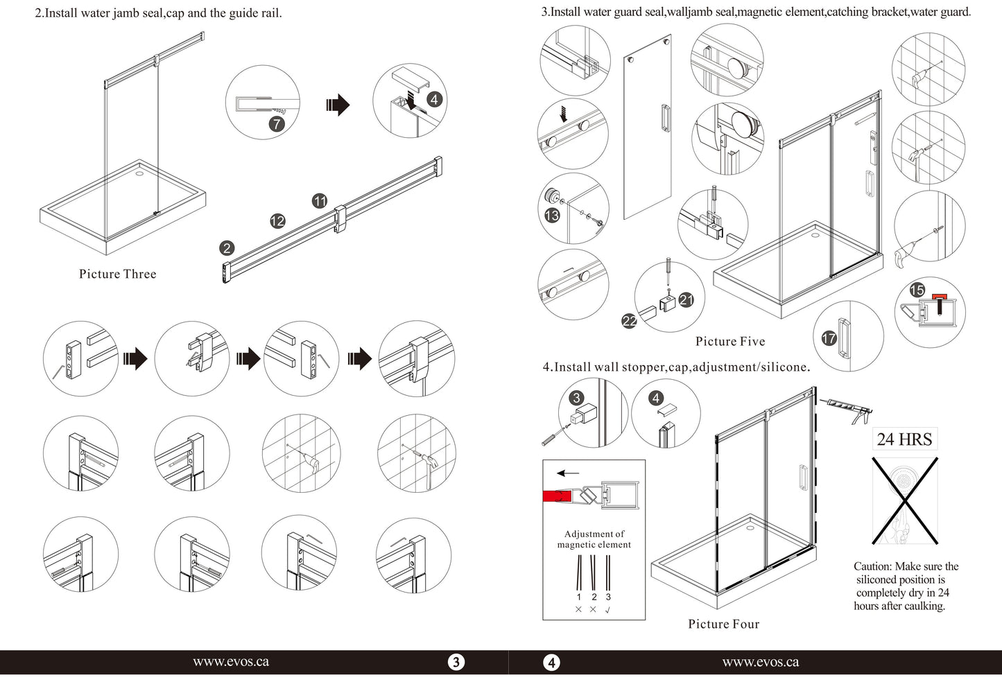 Evos Boutiques chrome shower doors and base sizes vary manual 7