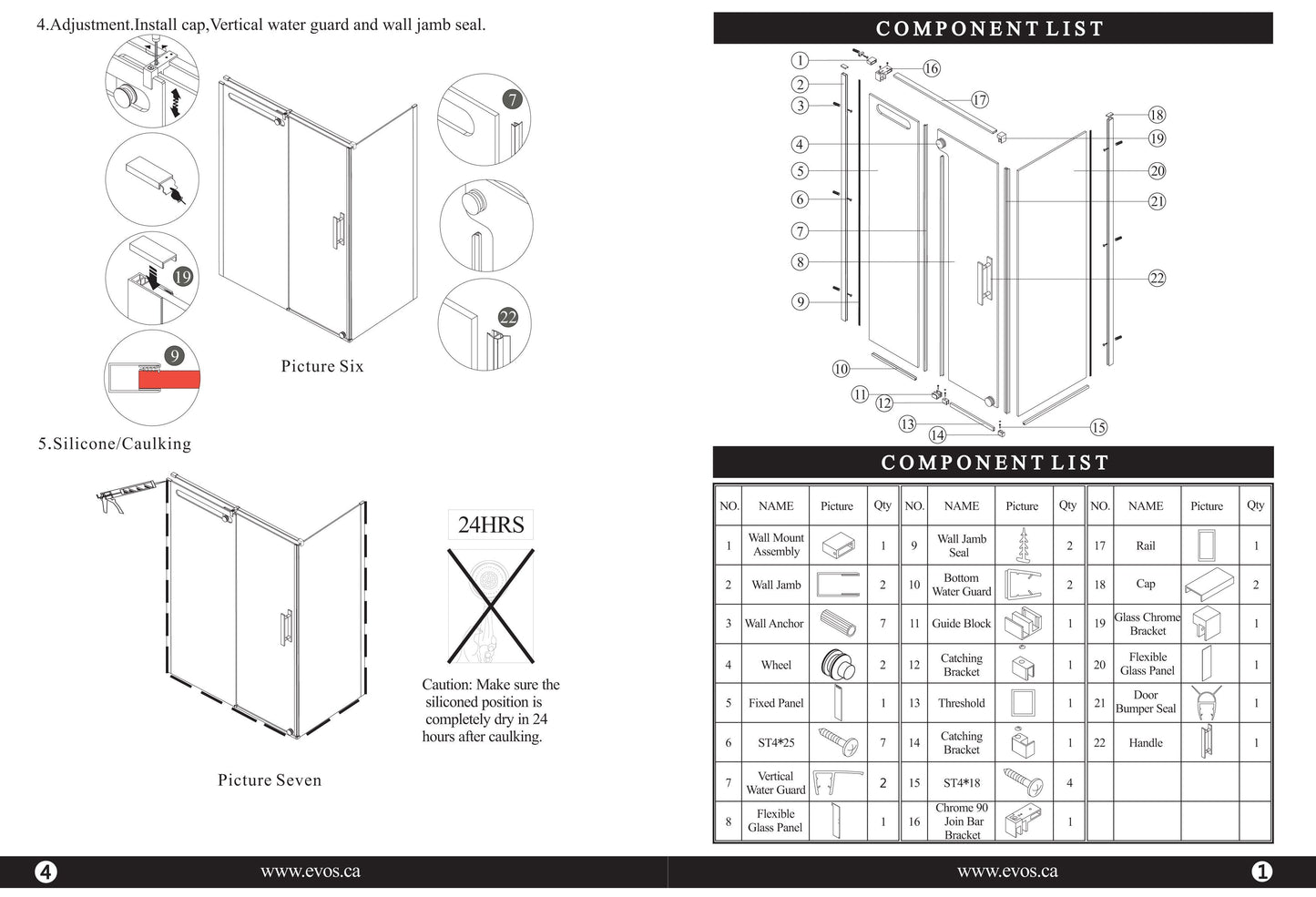 Evos Boutiques chrome shower doors and base sizes vary manual 2