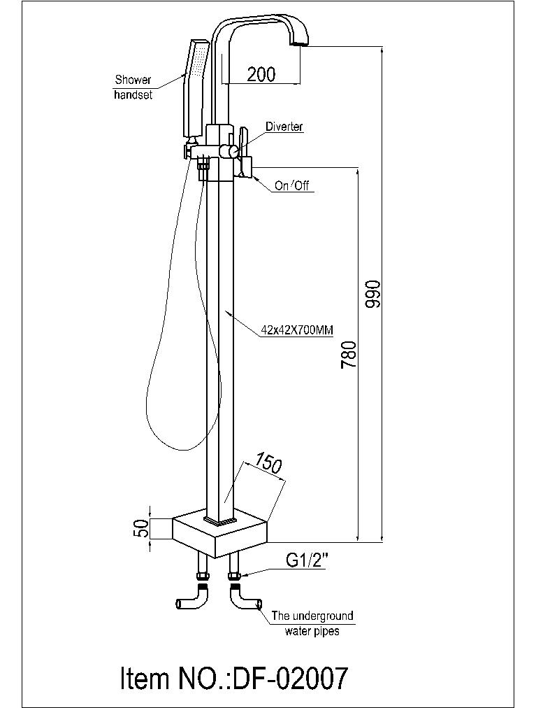 Evos Boutiques chrome freestanding bath faucet diagram