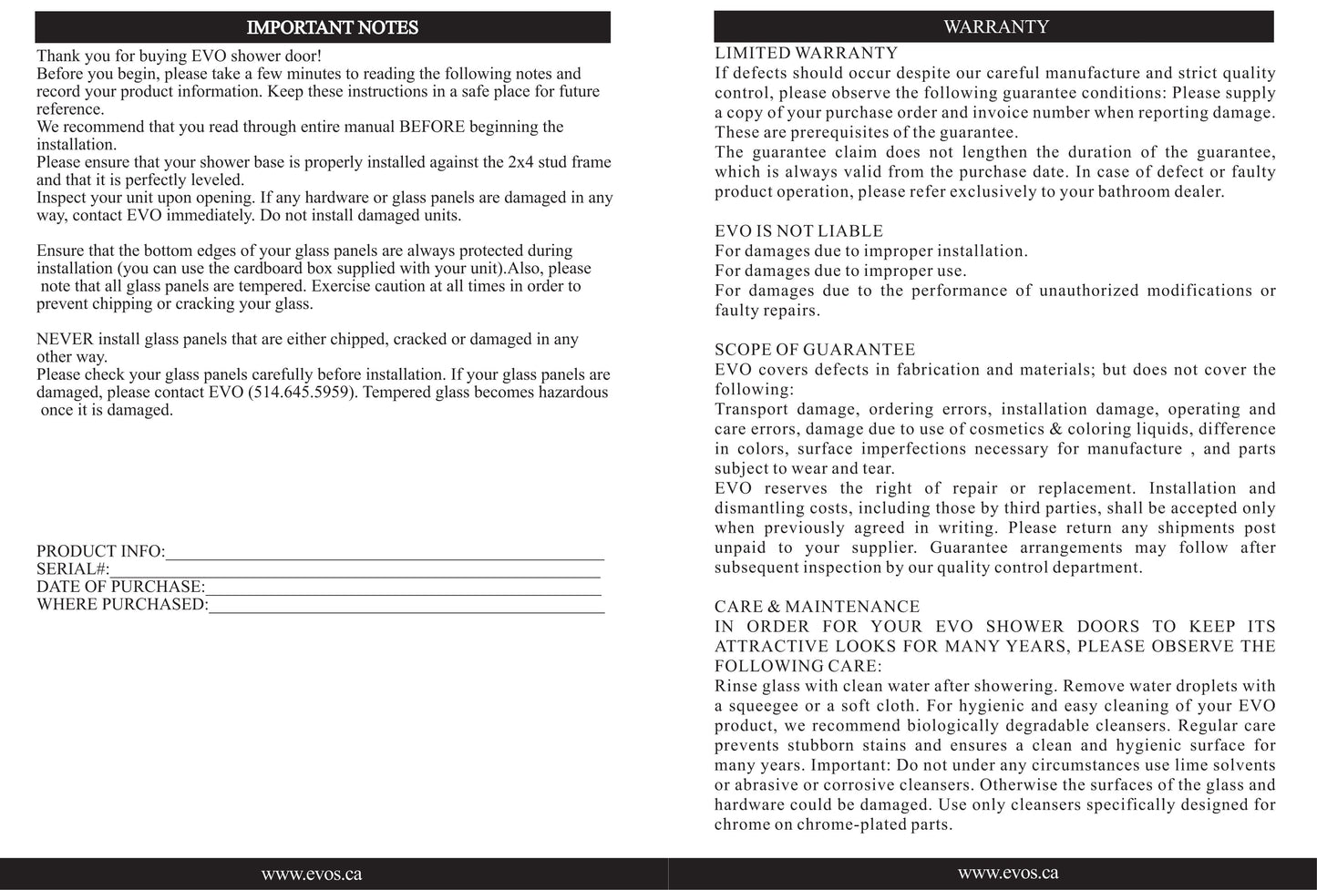 Evos Boutiques chrome shower door staged manual 4