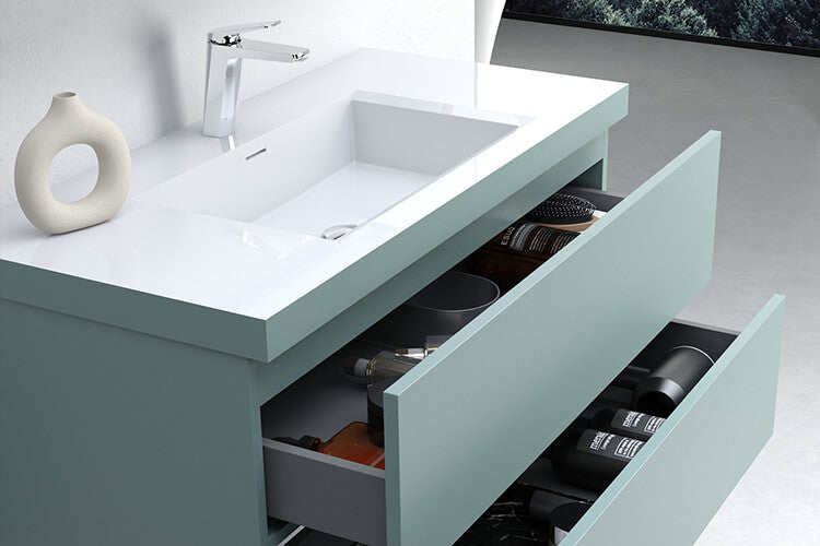 Evos Boutiques 40 in green vanity drawers open
