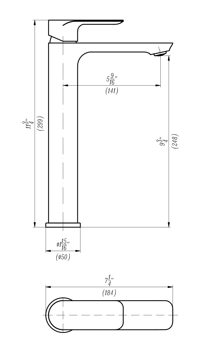 Robinet monotrou noir mat avec coins arrondis noir/or