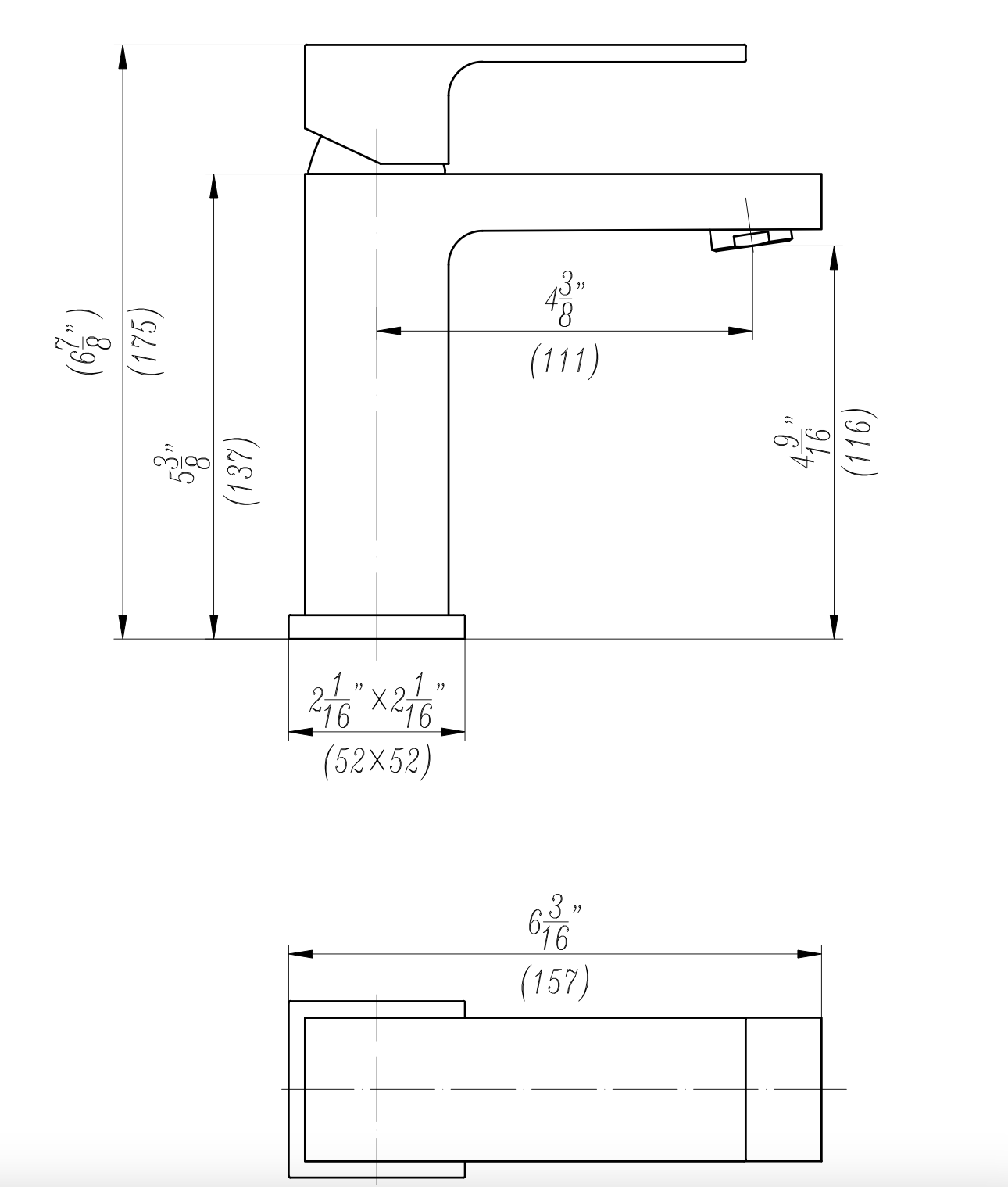 Robinet de salle de bains monobloc carré