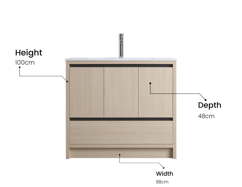Surprise Vanité 40" cabinet chêne blanc et bassin de résine details
