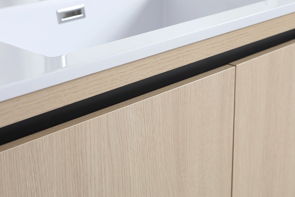 Surprise Vanité 40" cabinet chêne blanc et bassin de résine vue proche