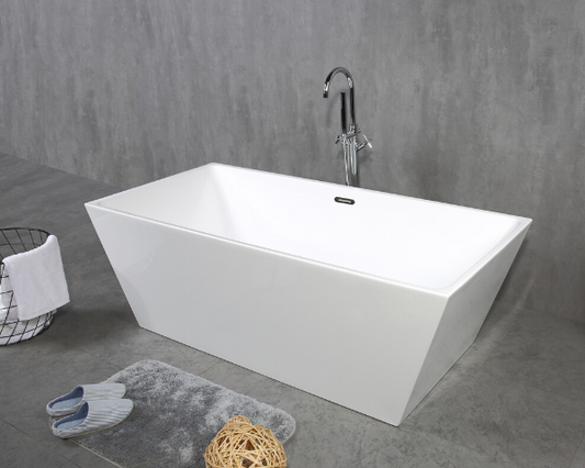 Square freestanding bathtub with 60" slotted overflow