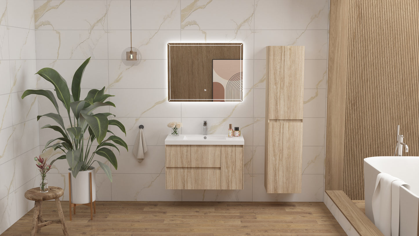 vanite 36" simple chene pale installation murale flottante