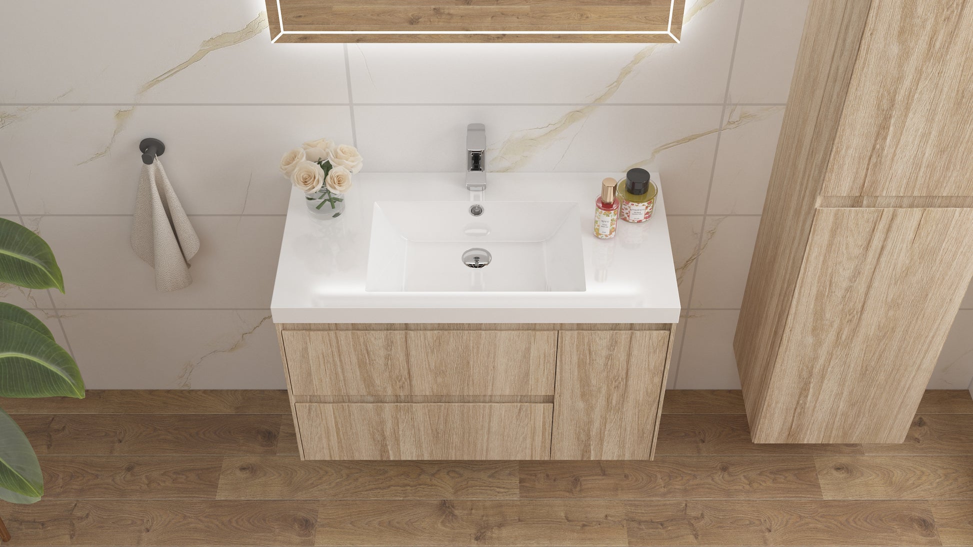 vanite 36" simple chene pale installation murale flottante