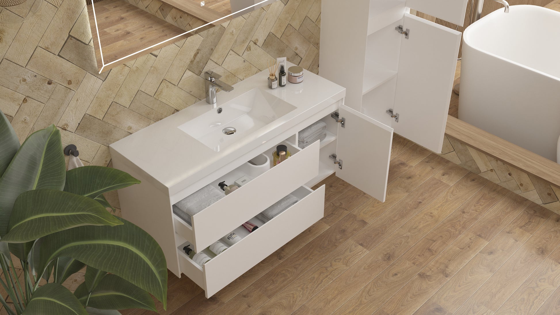 vanite simple blanc lustre installation murale flottante