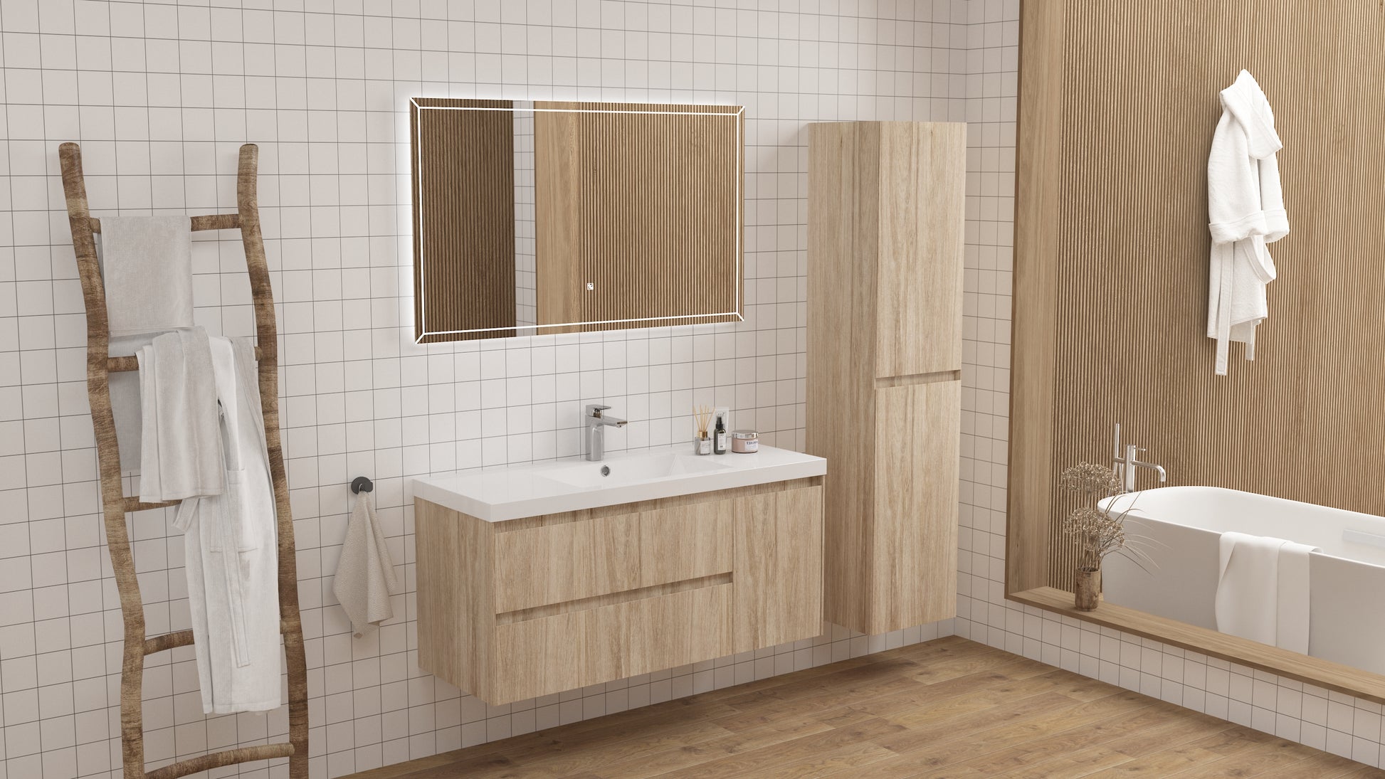 vanite simple chene pale installation murale flottante