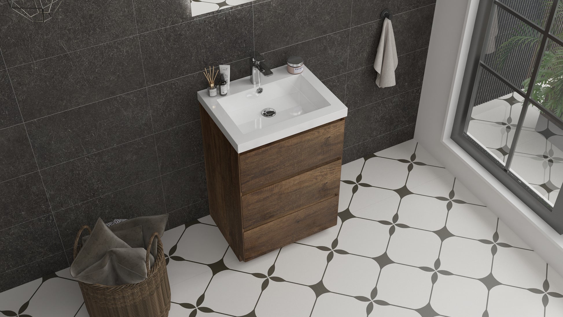 mitag 24" noyer 3 tiroirs vanite autoportant