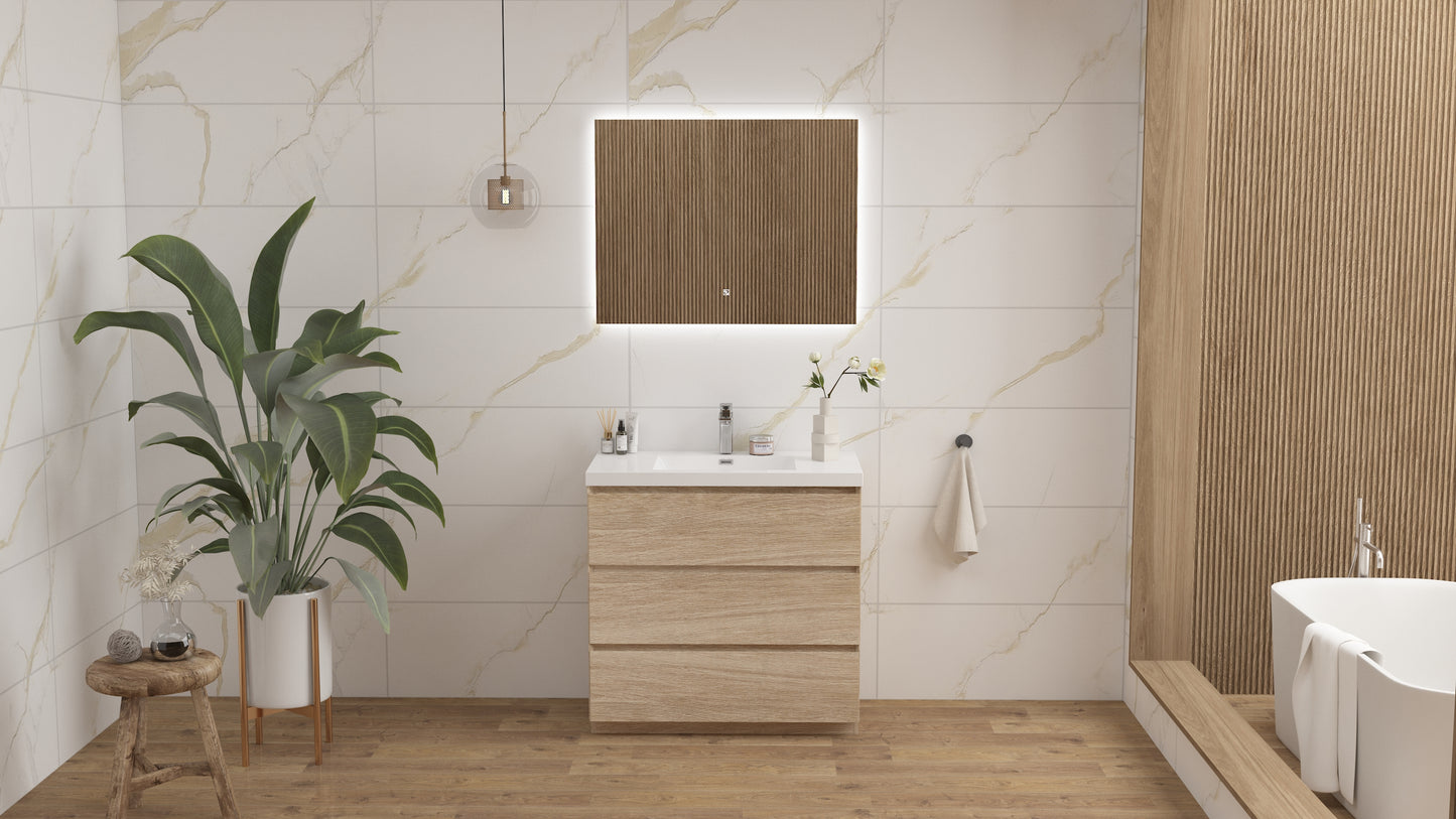 mitag 36" chene pale 3 tiroirs vanite autoportant