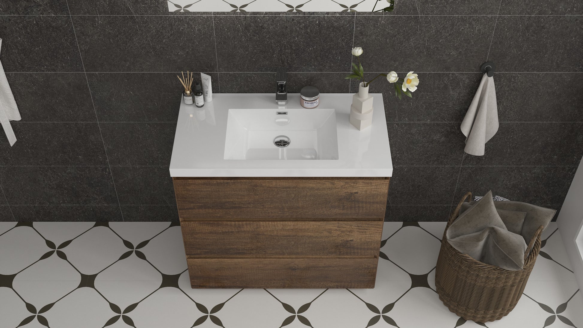 mitag 36" noyer 3 tiroirs vanite autoportant