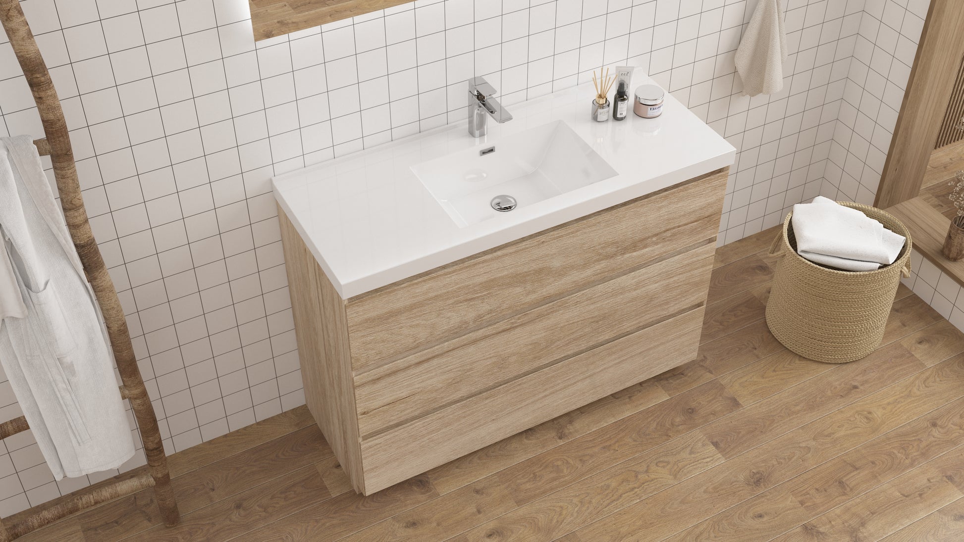 mitag 48" chene pale 3 tiroirs vanite autoportante