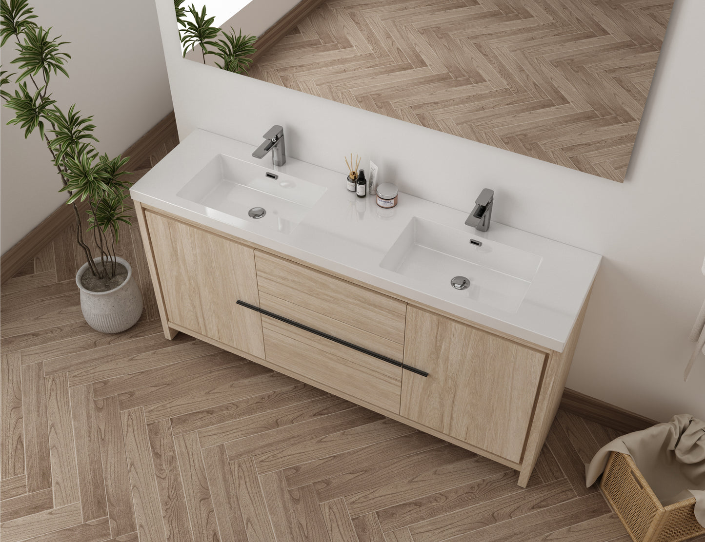 vanité monako 72" 3 tiroirs 2 portes chêne vue côté