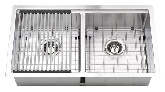 Évier de cuisine à double cuve avec rebord en acier inoxydable de 32 pouces (50/50)