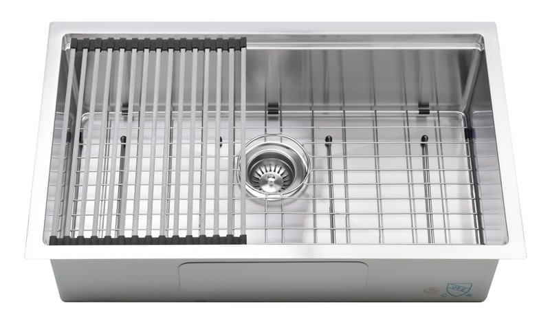 Évier de cuisine simple en acier inoxydable de 30 po avec grilles, calibre 16