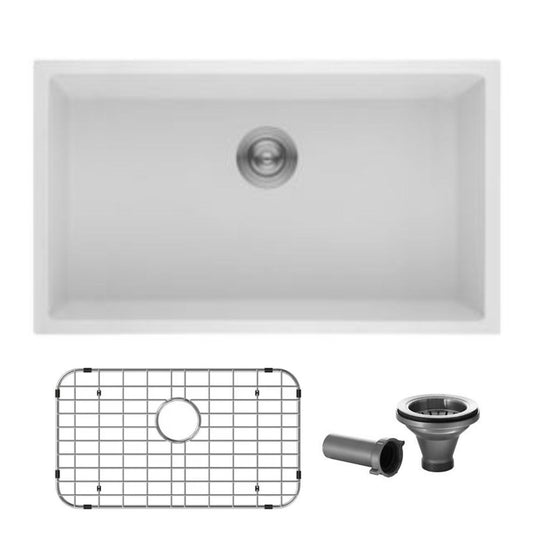 23x18 Évier de cuisine en granit composite blanc mat avec grilles