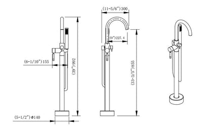 Evos Boutique freestanding bath faucet diagram