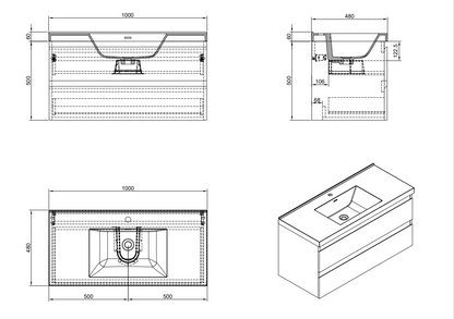 Evos Boutiques 40 in bamboo style vanity diagram