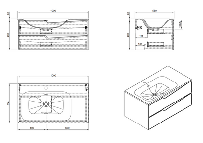 Evos Boutiques 40 in suspended vanity diagram