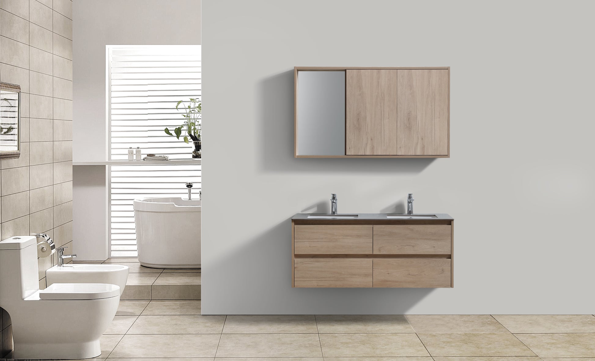 Evos Boutiques 48 oak and grey countertop