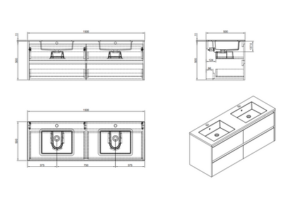 Evos Boutiques 60 in oak and grey countertop diagram