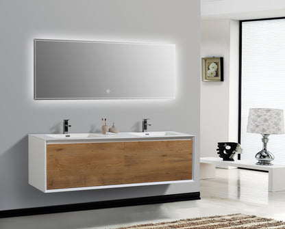 Evos Boutiques 60 in white and oak wood finish vanity side view