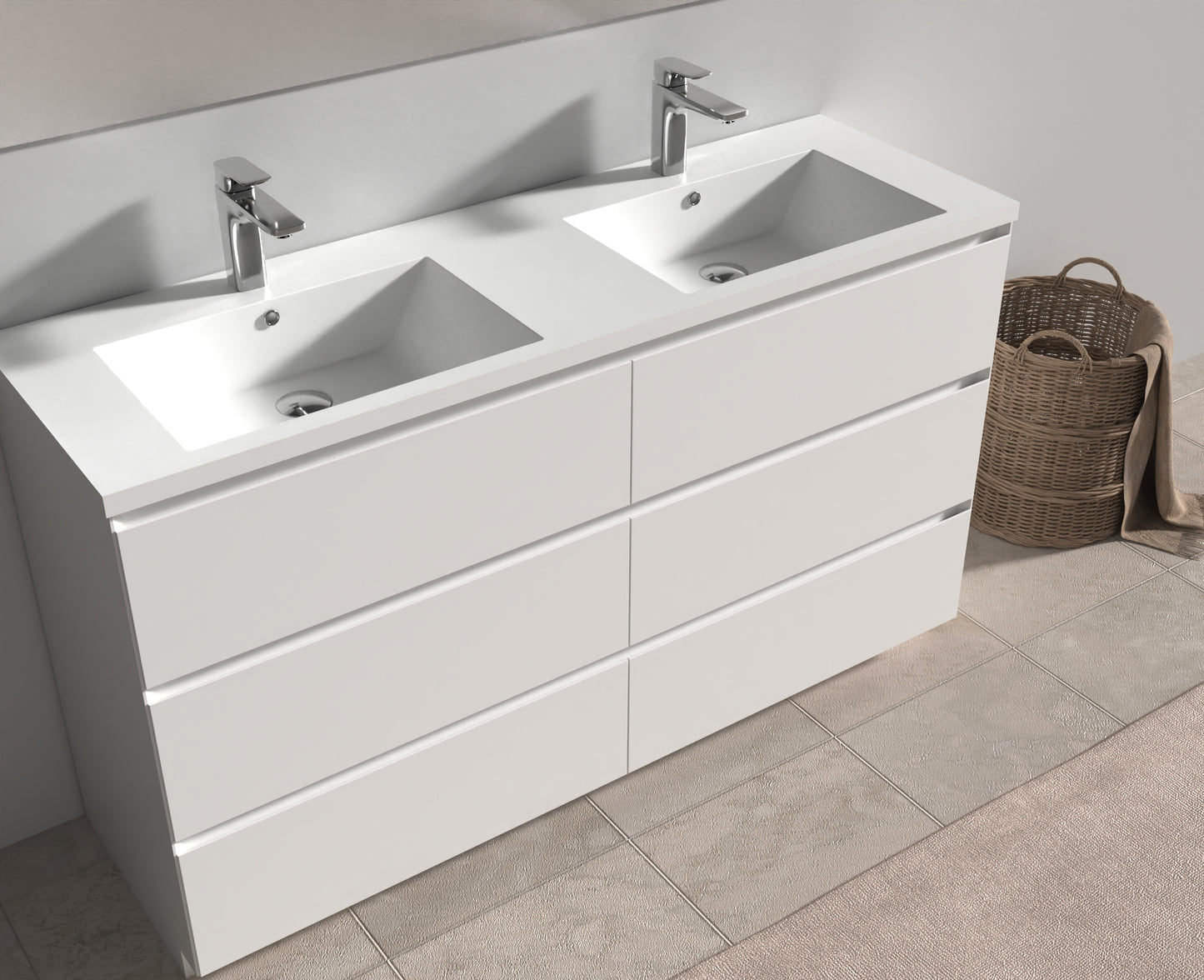 Evos Boutiques 60 in oak double vanity side view