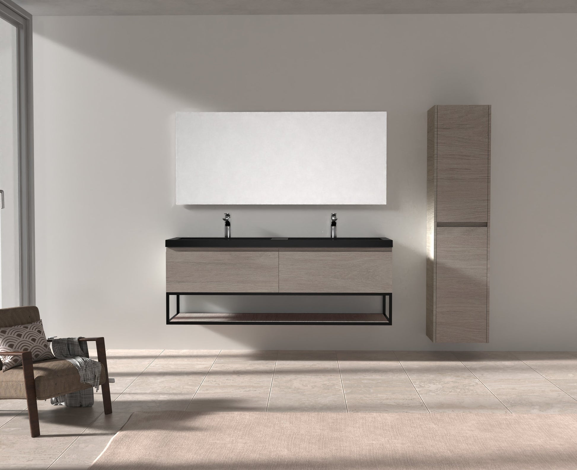 Evos Boutiques 63 in black countertop vanity  staged