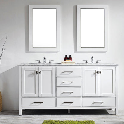 Evos Boutiques 72 in double sink pure white vanity staged