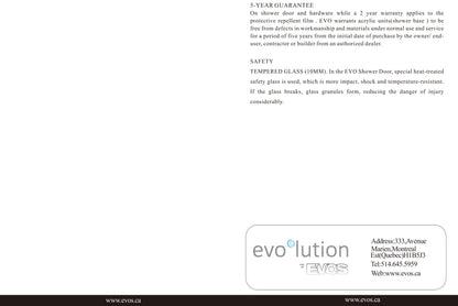 Evos Boutiques chrome shower doors and base sizes vary manual 11