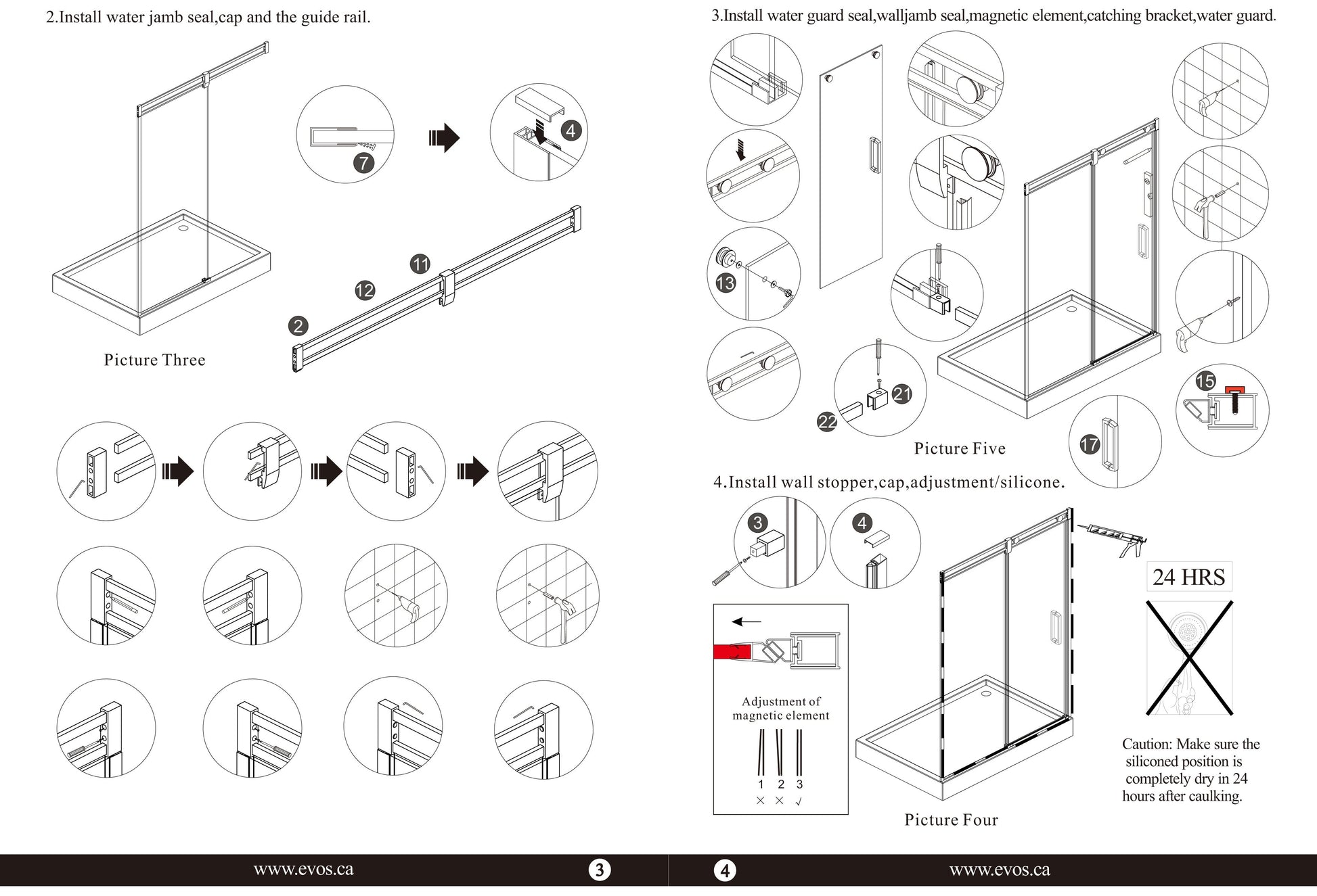 Evos Boutiques chrome shower doors and base sizes vary manual 7