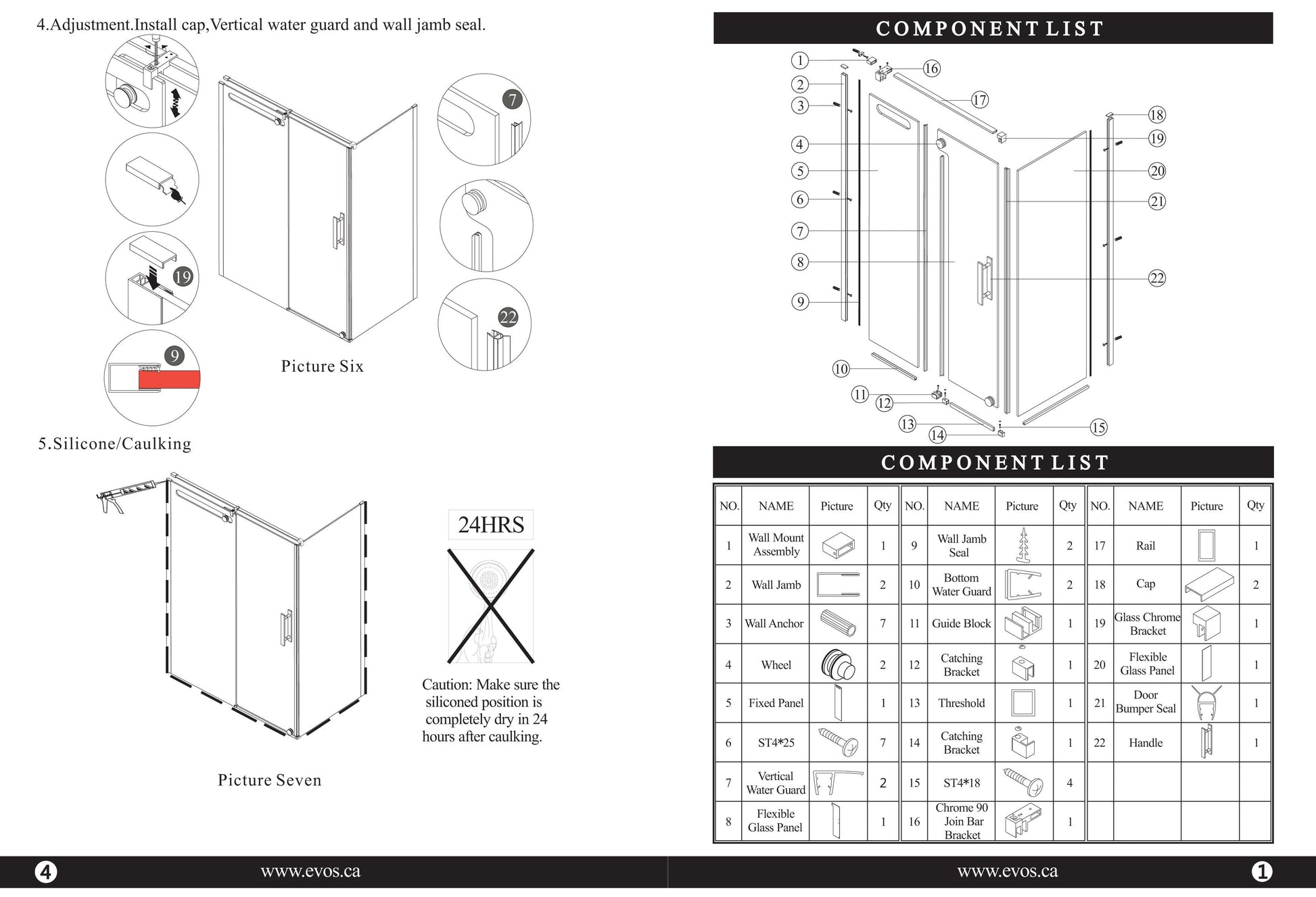Evos Boutiques chrome shower doors and base sizes vary manual 2