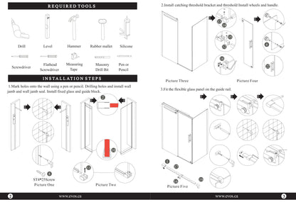 Evos Boutiques chrome shower doors and base sizes vary manual 3