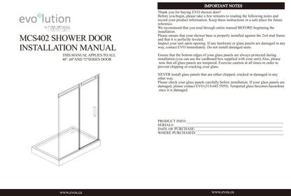 Evos Boutiques chrome shower doors and base sizes vary manual 5