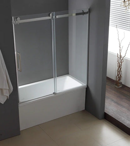Evos Boutiques chrome shower sliding door looking down 
